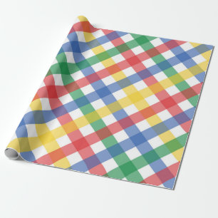 Papel De Presente Padrão de Xadrez de Cores de Arco-Íris, Cores Prim