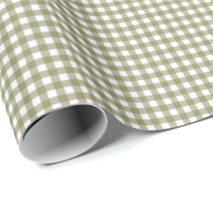 Papel De Presente Padrão de Xadrez de Gingham Verde Verde-Oleícola
