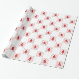 Papel De Presente Padrão de Xadrez de Natal Vermelho verificado