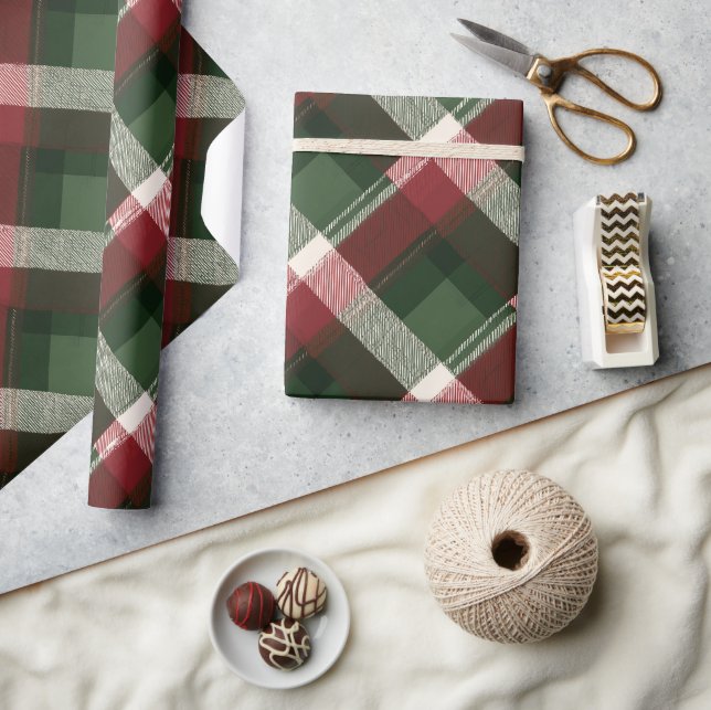 Papel De Presente Padrão de Xadrez de Neve Clássico Vermelho de Feri (Artesanato)