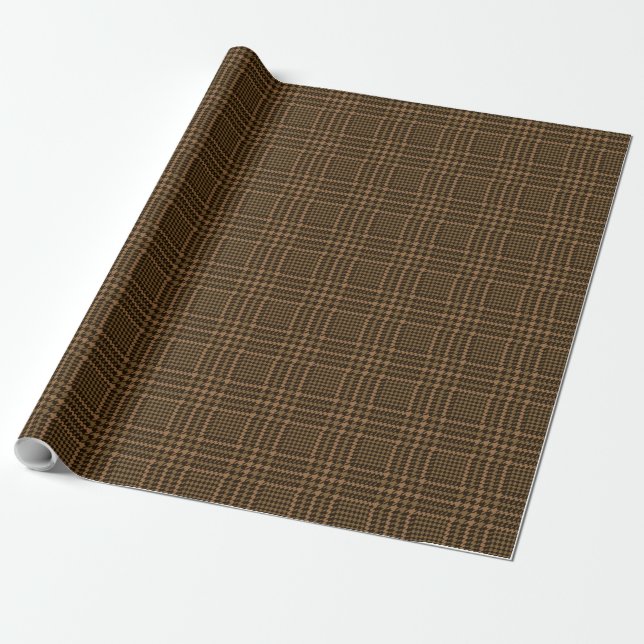 Papel De Presente Padrão de Xadrez do Brown Glen Check Houndstooth (Desenrolado)