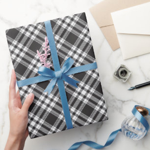 Papel De Presente Padrão de Xadrez do Tartan Preto e Branco