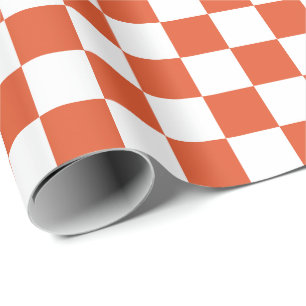Papel De Presente Padrão de Xadrez Laranja e Branco