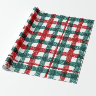 Papel De Presente Padrão de Xadrez Natalino Vermelho e Verde Desenha