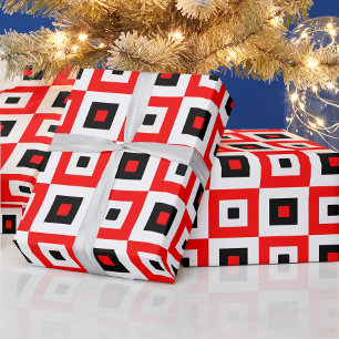 Papel De Presente Padrão de Xadrez Quadrados Vermelhos Pretos e Bran