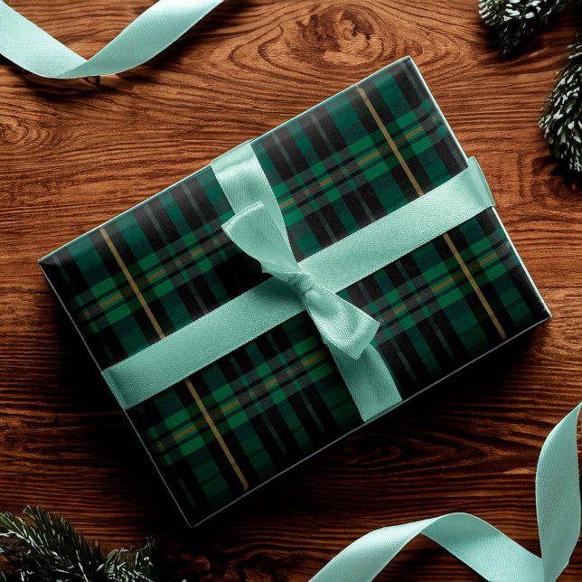 Papel De Presente Padrão de Xadrez Verde da Floresta Na moda Escura  (Festive Stylish Dark Forest Green Plaid Pattern Wrapping Paper)