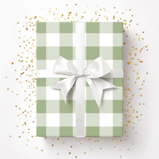 Papel De Presente Padrão de Xadrez Verde do Elegante Sage (Sage Green White Plaid Pattern Wrapping Paper)