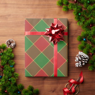 Papel De Presente Padrão de xadrez verde-Natal