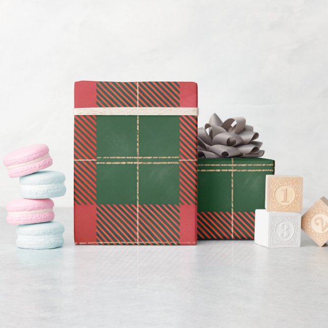 Papel De Presente Padrão de Xadrez Verde Vermelho (Chá de bebê)