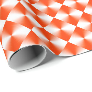 Papel De Presente Padrão de Xadrez Vermelha Laranja