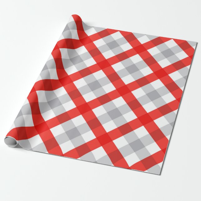 Papel De Presente Padrão de Xadrez Vermelho e Cinza moderno (Desenrolado)