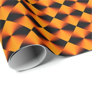 Papel De Presente Padrão de Xadrez Vermelho Laranja Preto