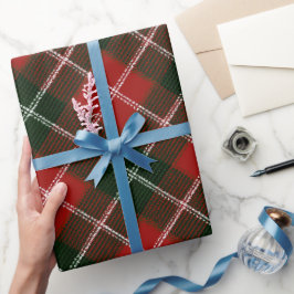 Papel De Presente Padrão de Xadrez Vermelho Verde Clássico de Neve d