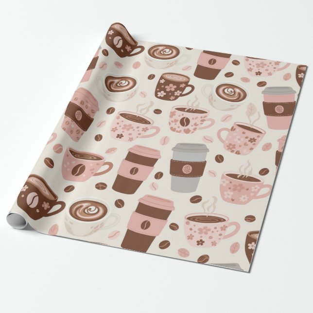Papel De Presente Padrão de Xícara de Café Aconchegante (10) (Desenrolado)