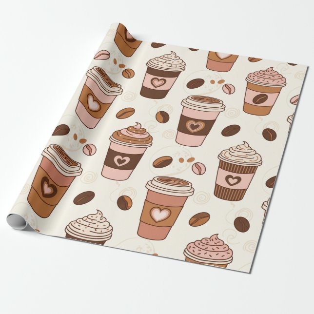 Papel De Presente Padrão de Xícara de Café Aconchegante (12) (Desenrolado)