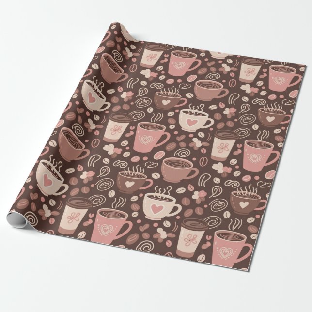 Papel De Presente Padrão de Xícara de Café Aconchegante (2) (Desenrolado)