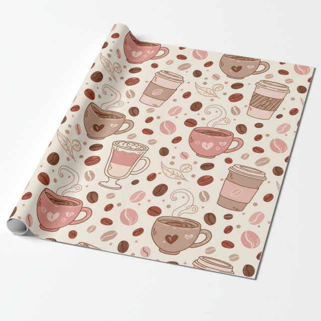Papel De Presente Padrão de Xícara de Café Aconchegante (3) (Desenrolado)