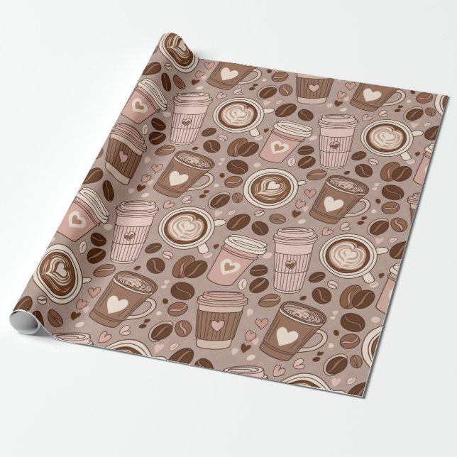 Papel De Presente Padrão de Xícara de Café Aconchegante (6) (Desenrolado)
