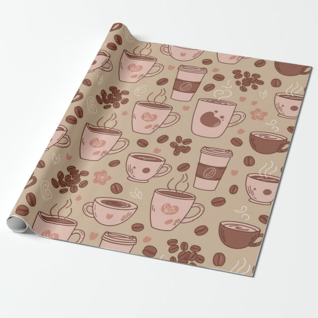 Papel De Presente Padrão de Xícara de Café Aconchegante (7) (Desenrolado)