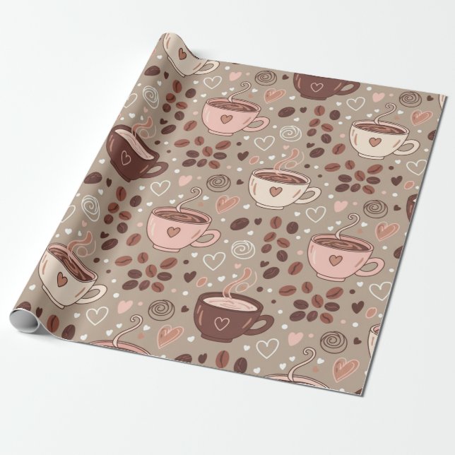 Papel De Presente Padrão de Xícara de Café Aconchegante (8) (Desenrolado)