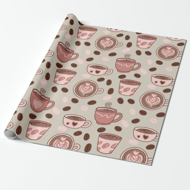 Papel De Presente Padrão de Xícara de Café Aconchegante (9) (Desenrolado)