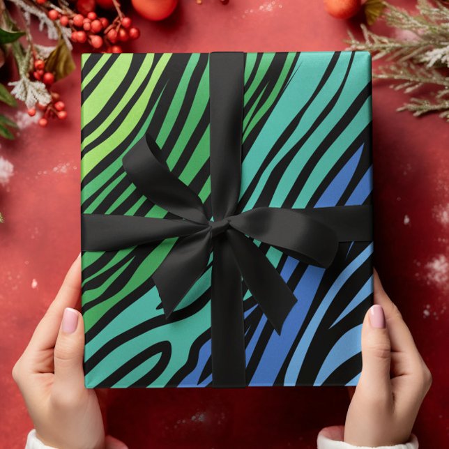 Papel De Presente Padrão de Zebra Azul e Verde (Criador carregado)