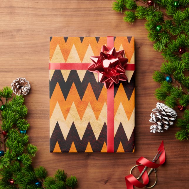 Papel De Presente Padrão de Ziguezague Chevron de Halloween – Laranj (Presente de Natal)