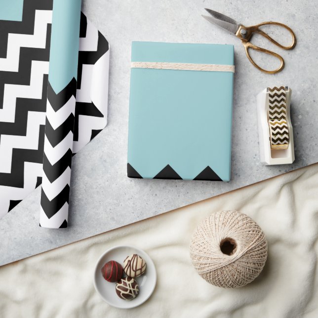 Papel De Presente Padrão de ziguezague preto e branco, Chevron, azul (Artesanato)