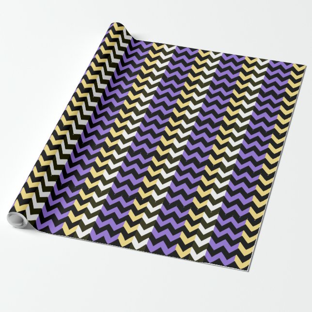 Papel De Presente Padrão de Zigzap do Chevron Amarelo Roxo (Desenrolado)