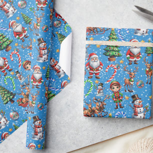 Papel De Presente Padrão Decorativo de Natal com Fundo Azul