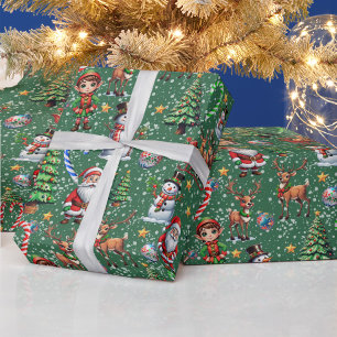 Papel De Presente Padrão Decorativo de Natal com Fundo Verde