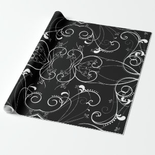 Papel De Presente Padrão Delicado de Repetição Floral em Branco sobr