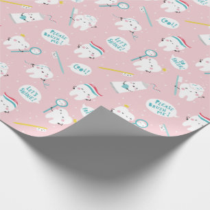 Papel De Presente Padrão dental fofo Rosa Escove os dentes