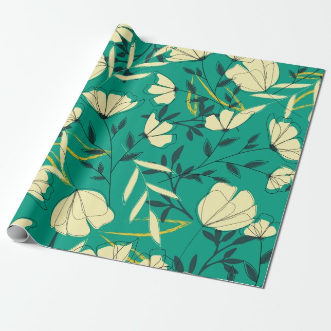 Papel De Presente Padrão descontínuo tropical brilhante com folhas e (Desenrolado)