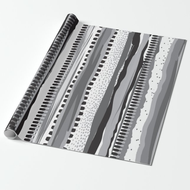 Papel De Presente Padrão desenhado à mão preto e branco (Desenrolado)