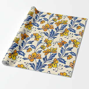Papel De Presente Padrão deslumbrante e contínuo de flores e folhas