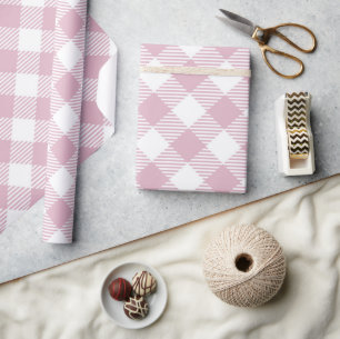 Papel De Presente Padrão Diagonal bonito de Xadrez de Búfalo Rosa