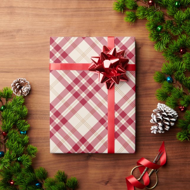 Papel De Presente Padrão diagonal clássico de xadrez esbranquiçado (Presente de Natal)