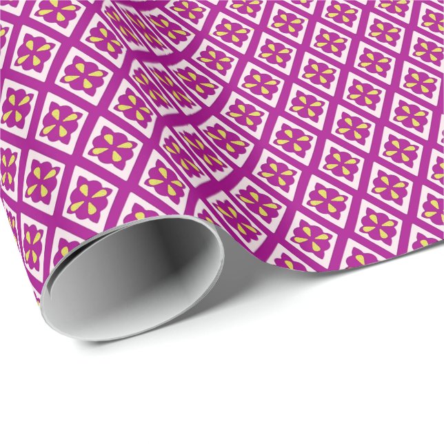 Papel De Presente Padrão diamante - ameixa roxa e rosa (Ponta do rolo)