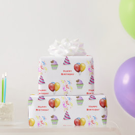 Papel De Presente Padrão Divertido de Aniversário para Artesanato ou