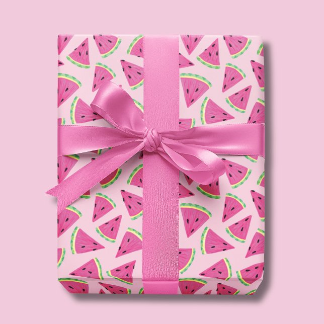 Papel De Presente Padrão divertido de melancia tropical de verão cor (Watermelon wrapping paper on a baby pink background)
