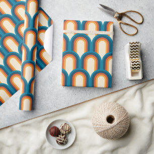 Papel De Presente Padrão do arco-íris do arco retrô colorido