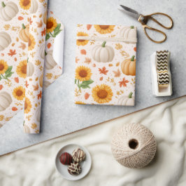 Papel De Presente Padrão do Autumn Pumpkins & Sunflower