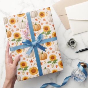 Papel De Presente Padrão do Autumn Pumpkins & Sunflower