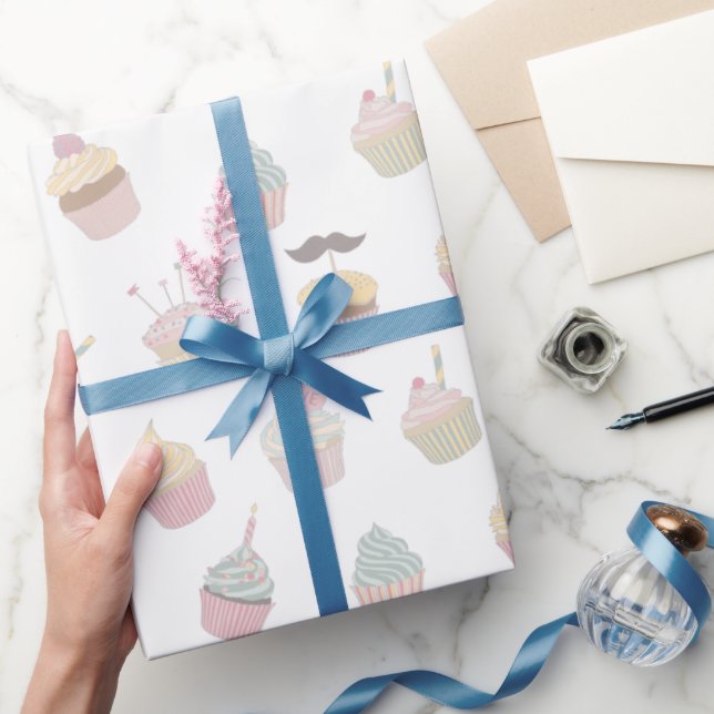 Papel De Presente Padrão do bigode do Cupcake de Pastel (Presentear)