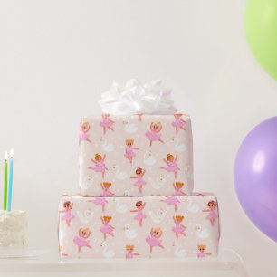 Papel De Presente Padrão do Cisne Rosa Rosa Cinza Girly