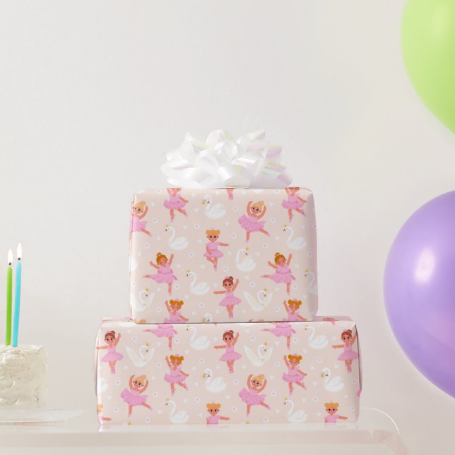 Papel De Presente Padrão do Cisne Rosa Rosa Cinza Girly (Presentes para festas)