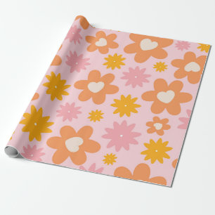 Papel De Presente Padrão do Coração Floral Retro