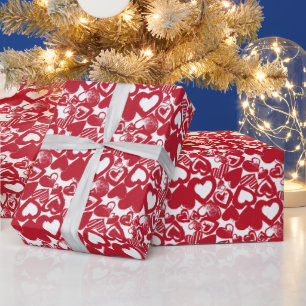 Papel De Presente Padrão do Coração Vermelho