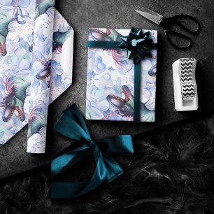 Papel De Presente Padrão do Dinocorn   Corno de Unicórnio Colorido d